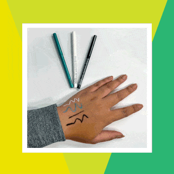 nicole testing three different colors of nyxs mechanical eyeliner pencil on the back of her hand nicole testing three different colors of nyxs mechanical eyeliner pencil on the back of her hand