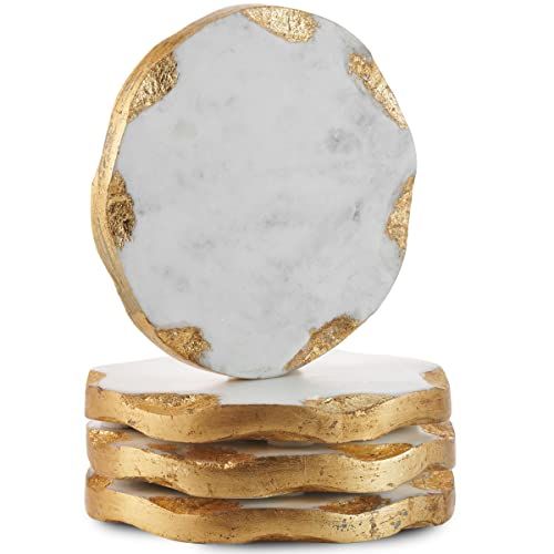 Gold Edge Marble Coaster (Set of 4)