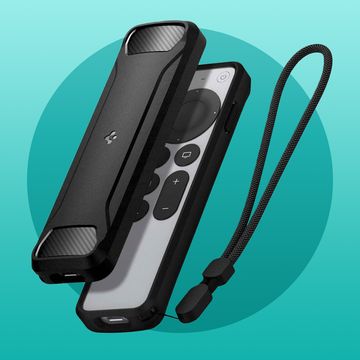 spigen rugged armor designed for apple tv 4k 2021 2022 siri remote case cover with shockproof magnetic technology and wrist strap