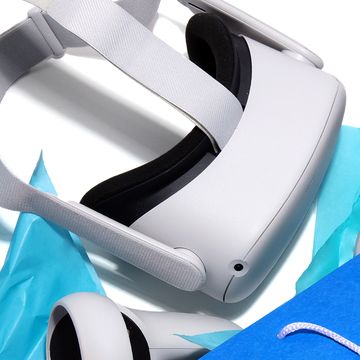 meta quest vr headset and controllers with gift bag