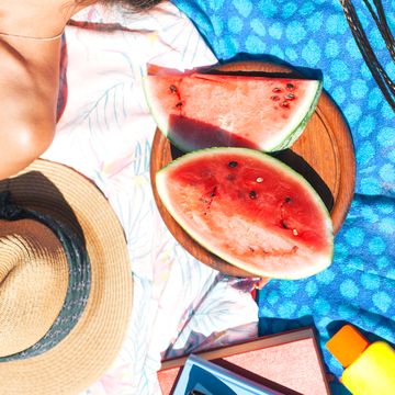beach towels with watermelon, sunscreen, hat, phone beach towels with watermelon, sunscreen, hat, phone