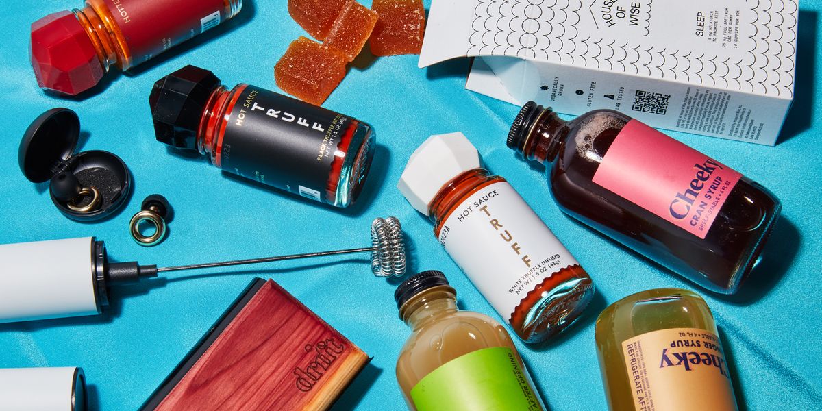 mini truff hot sauce, loop ear plugs, golde whisk, drift car air freshener, cheeky cocktail kid, house of wise cbd gummies