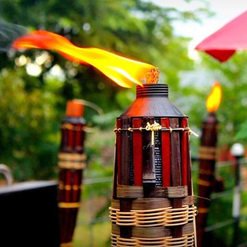tiki torches in backyard