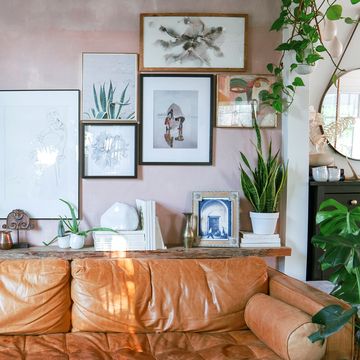 eclectic living room gallery wall art