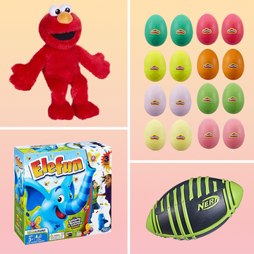 sit and spin, elmo, play doh eggs, nerf ball, elefun game